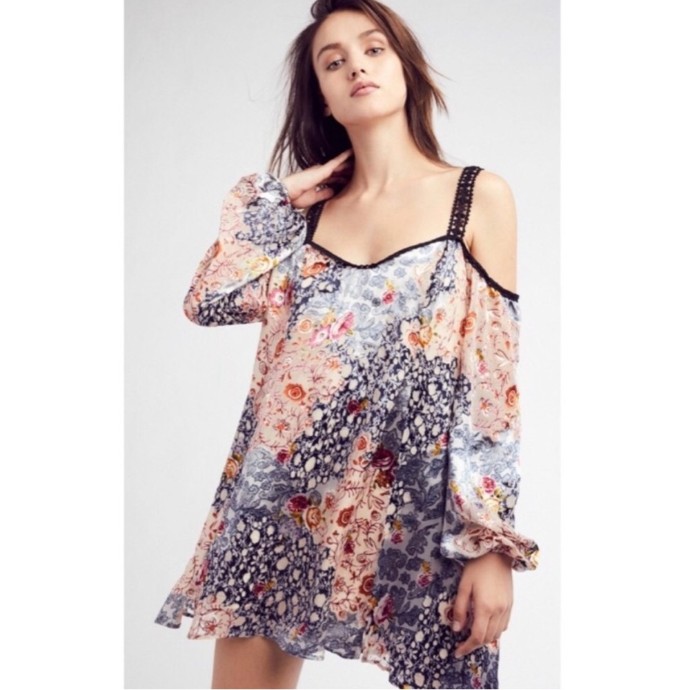 Free People Floral & Crochet Trim Mini Tunic Dress
